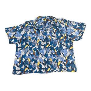 John Blair Button Up Tropical Parrot Hawaiian Camp Print Short Sleeve Shirt 3XL
